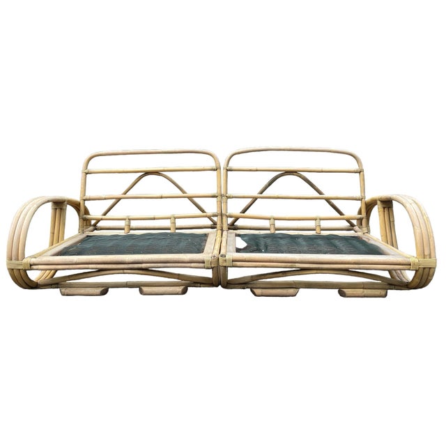 1960s Vintage Paul Frankl Style Rattan Pretzel Sofa For Sale - Image 5 of 7