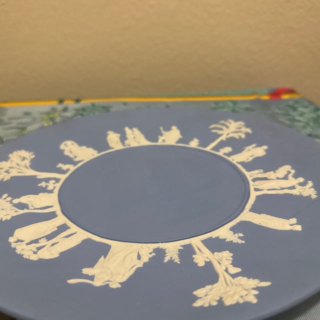 Wedgwood Vintage Wedgwood Pale Blue Jasperware 9.25” Cake Plate Neoclassical Relief, Made in England For Sale - Image 4 of 6