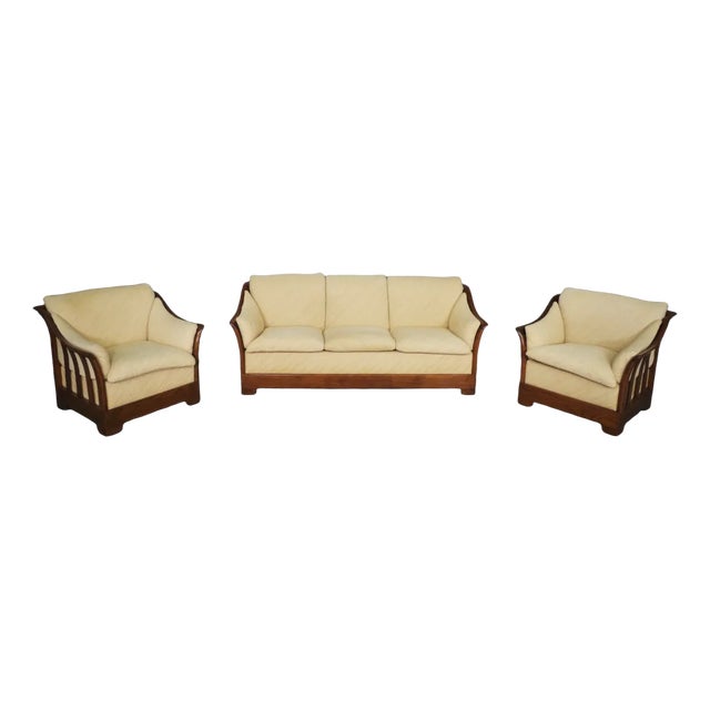 Wood Sofa & Armchairs from Mobil Girgi, 1970s, Set of 3 For Sale