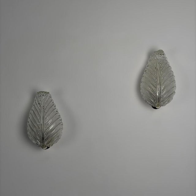 1940s Foglia Murano Glass Wall Lights by Ercole Barovier for Barovier & Toso, 1940s, Set of 2 For Sale - Image 5 of 18