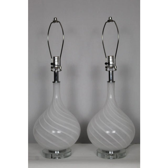 Mid 20th Century Pulegoso Style Murano Glass Lamps - a Pair For Sale - Image 12 of 12