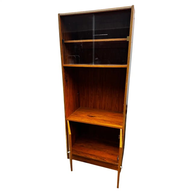 Late 20th Century Late 20th Century Walnut and Glass Modern Lighted Display Bookcase For Sale - Image 5 of 9