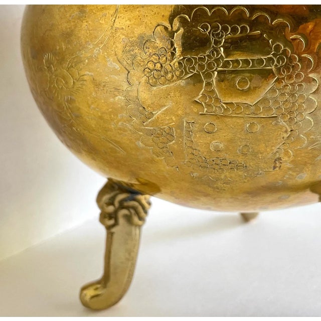 Vintage Asian Brass Incense Burner With Dragon Etchings For Sale - Image 9 of 13