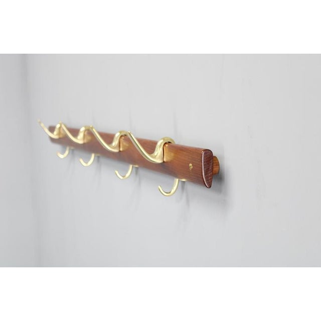 Brass and Teak Coat Hanger by Carl Auböck for Illums Bolighus, 1950s For Sale - Image 3 of 9