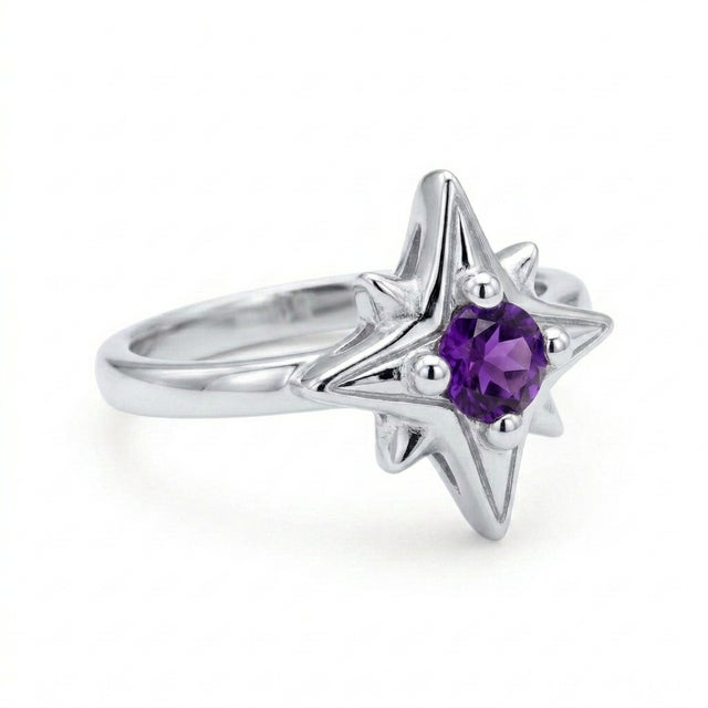 Amethyst North Star Ring, Star-Bust Celestial Ring Us 7 For Sale - Image 4 of 5