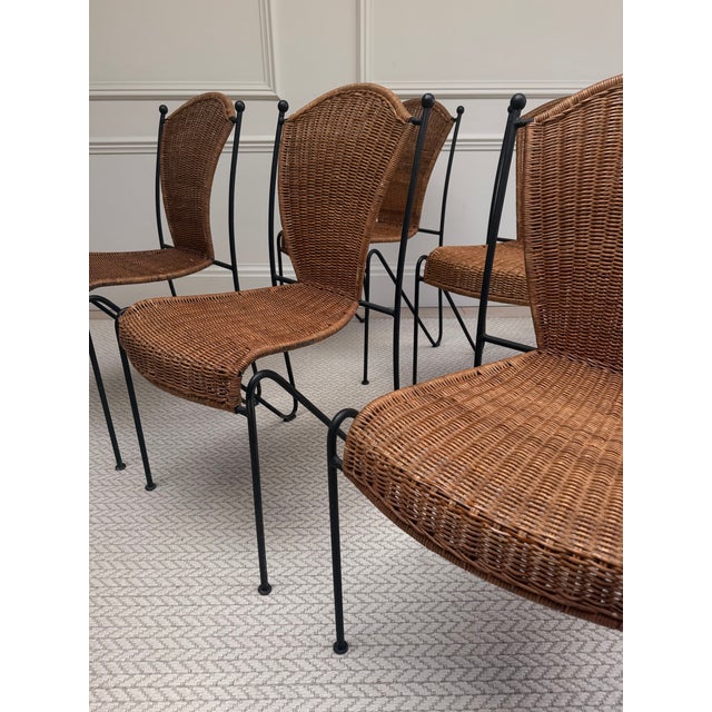 Mid-Century Wicker and Iron Dining Chairs attributed to Frederic Weinberg, 1950s, Set of 6 For Sale - Image 15 of 16
