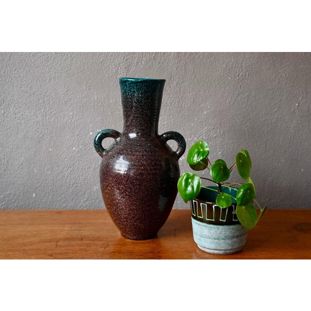 Amphora Vase in Turquoise and Brown Glazed Stoneware from Accolay, 1950s For Sale - Image 9 of 9