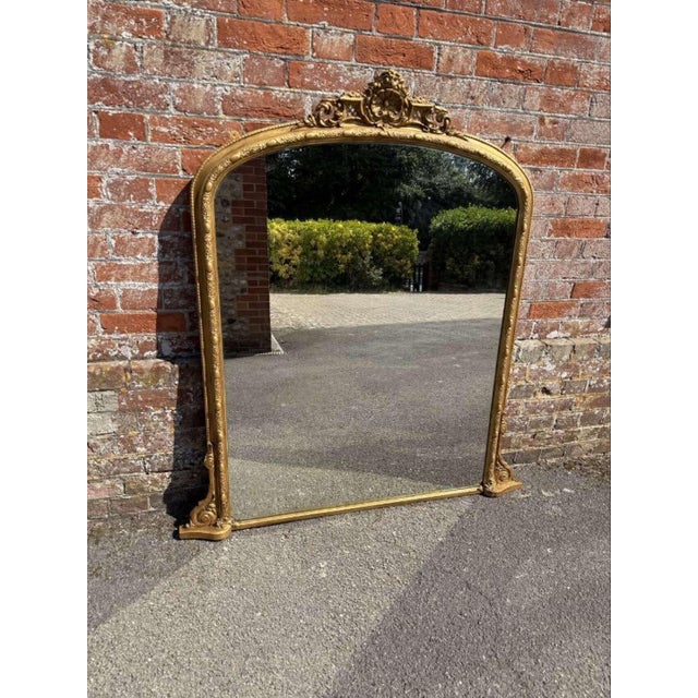 Large Antique 19th Century English Arched-Top Gilt Overmantle Mirror For Sale - Image 8 of 8