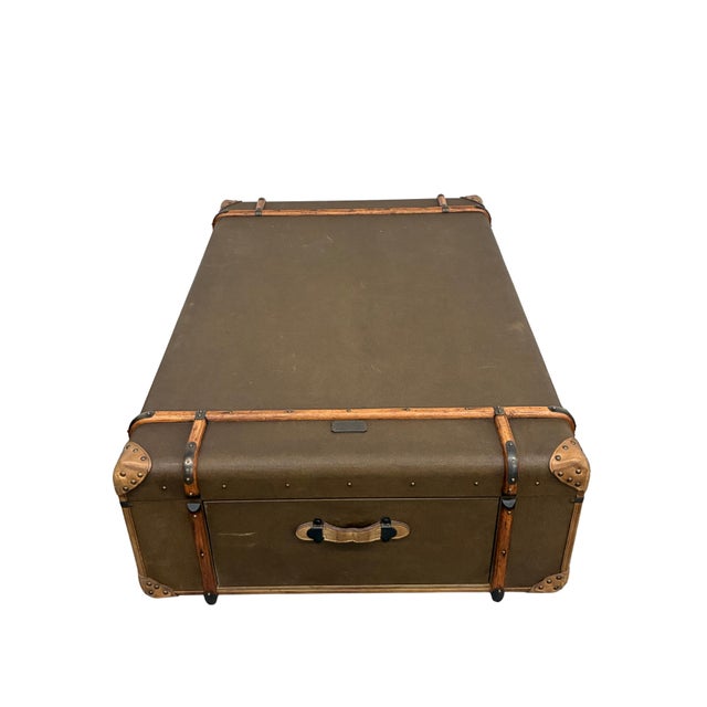 Vintage Campaign-Style Steamer Trunk Coffee Table With 2 Drawers For Sale - Image 9 of 11
