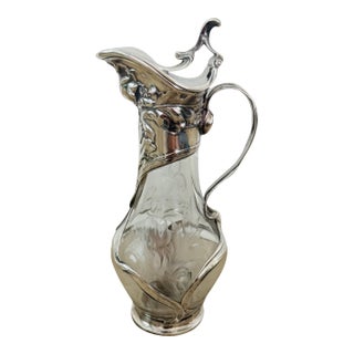 Continental Art Nouveau Silver and Cut Crystal Claret Jug Circa 1880 For Sale