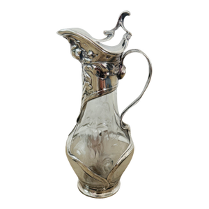 Continental Art Nouveau Silver and Cut Crystal Claret Jug Circa 1880