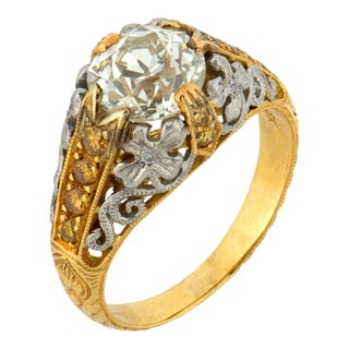 Vintage 1.37 Carat Diamond 18k Two Tone Gold Engagement Ring, Size 4.75 For Sale