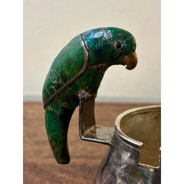 Mid-Century Modern Vintage Los Castillo Silver Plate Parrot Sugar Dish, Malachite Stone For Sale - Image 3 of 11