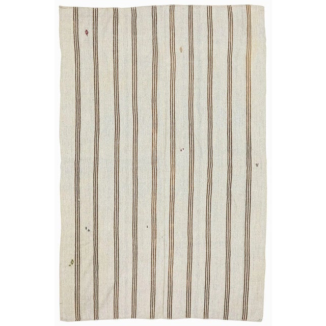 Textile Mid 20th Century Striped Vintage Turkish Kilim Rug For Sale - Image 7 of 7