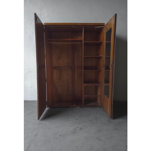 1930s Art Deco Bookmatched Walnut Armoire Wardrobe For Sale - Image 5 of 9