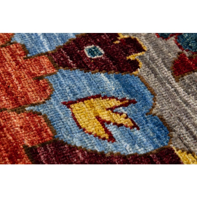 Gray Modern Serapi Style Handmade Floral Designed Wool Rug For Sale - Image 9 of 10