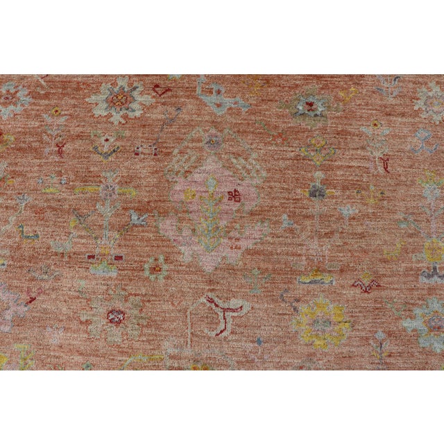 Early 21st Century Vibrant Floral Medley on Salmon Pink Hand-Knotted Rug by Keivan Woven Arts For Sale - Image 5 of 12