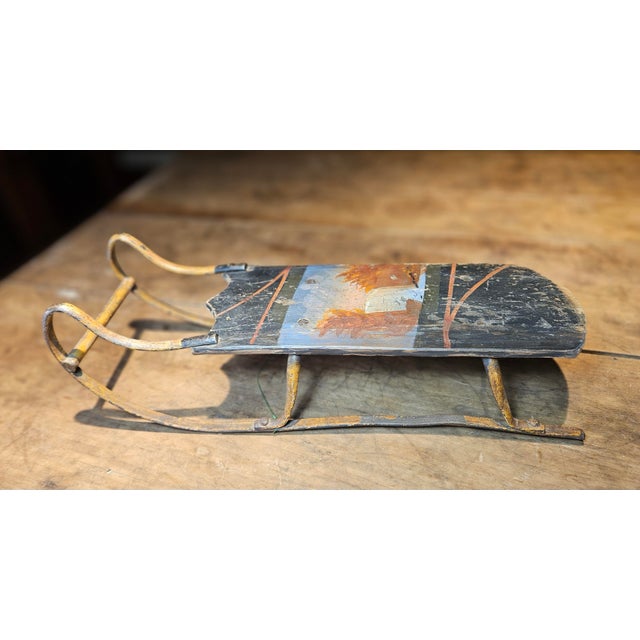 Late 18th Century Vintage Hand Painted Wooden Sled With Rustic Waterfall Scene For Sale - Image 5 of 12