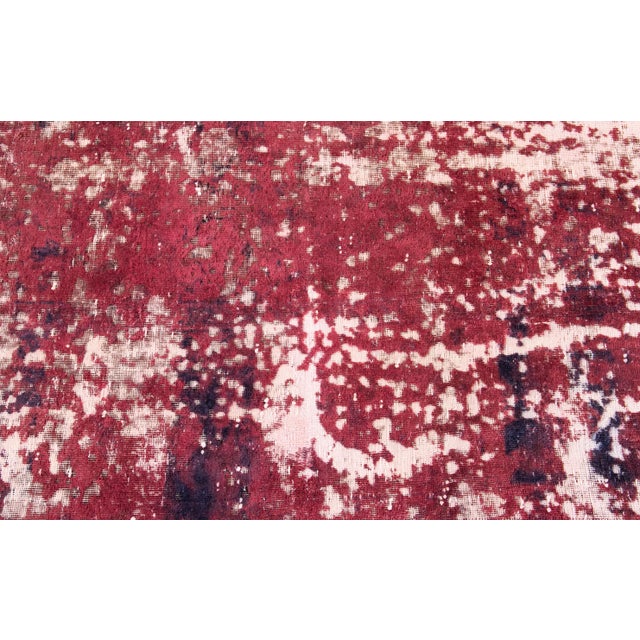 Ruby Red Vintage Distressed Overdyed Handmade Ruby-Red Abstract Wool Rug For Sale - Image 8 of 9