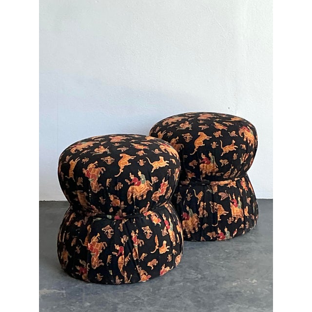 Vintage Upholstered Elephant Low Stools - A Pair For Sale - Image 4 of 12