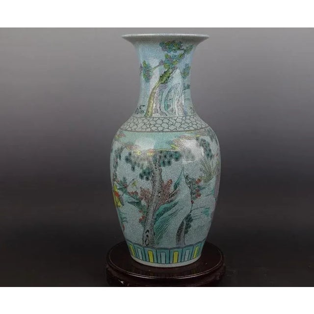 H-43cm,W-23cm This Chinese Vintage Porcelain Vase from the Qing Dynasty features a Qianlong mark, crackle glaze, and hand...