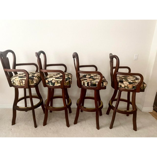 Late 20th Century Late 20th Century Exquisite Cherry Custom Swivel Bar Stools Set of Four Excellent Mint Condition For Sale - Image 5 of 18