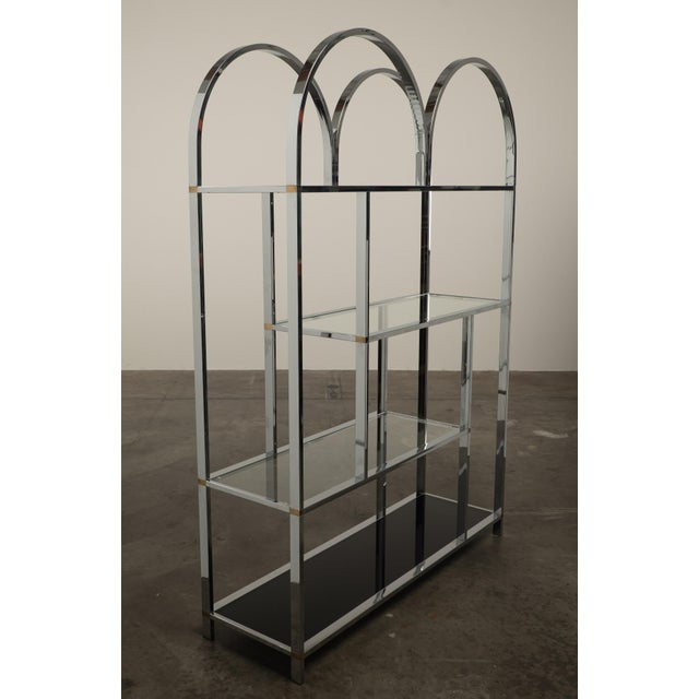 1970s Chrome Glass Brass Etagere Mixed Metal Glam Display Shelf Baughman For Sale - Image 9 of 16