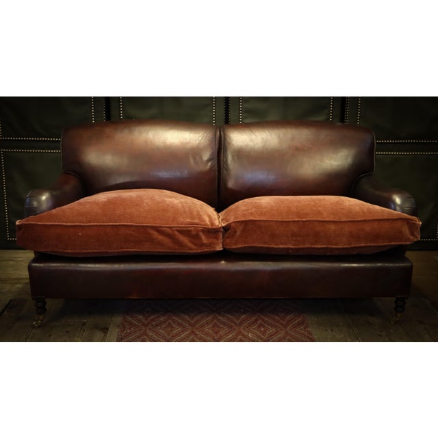 2-Seater Sofa in Burgundy Leather and Velvet from George Smith, 2010s For Sale - Image 6 of 18