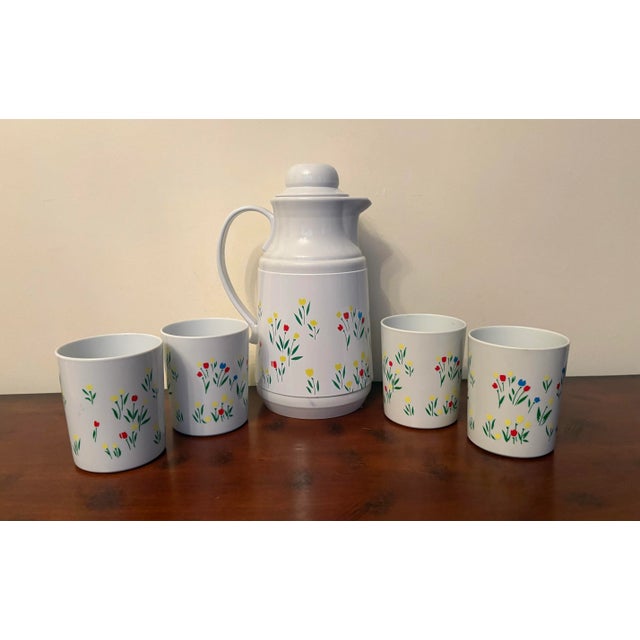 Vintage Phoenix Thermal Serving Set With Tray & 4 Cups, Floral Tulip Carafe, Retro Picnic Beverage Service, 1970s Insulated Coffee Tea Set For Sale In Indianapolis - Image 6 of 12