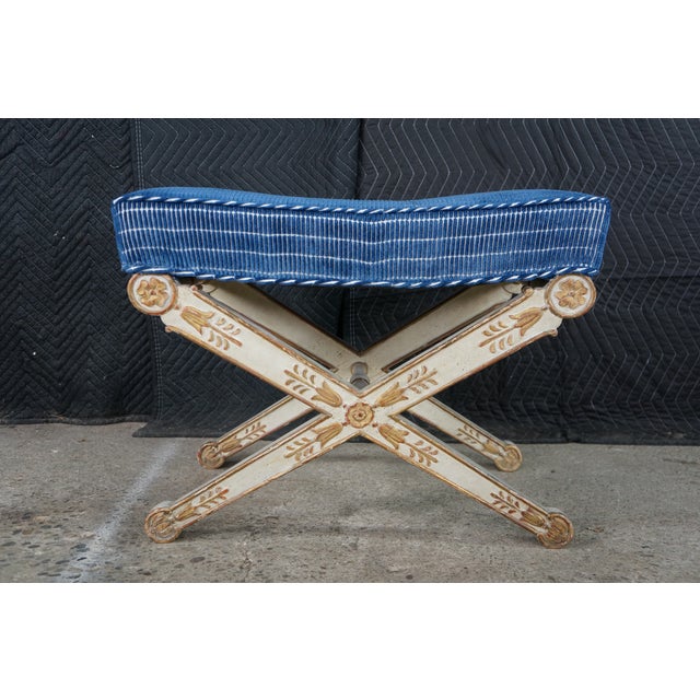 Vintage Italian Neoclassical X-Form Curule Bench Stool Ottoman Attributed to Baker Furniture For Sale - Image 10 of 18