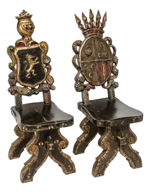 Armorial Crown & Crest, Hall Chairs 19th C. Pair