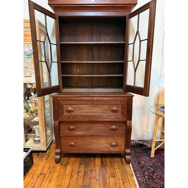 Wood Antique 19th Century American Mahogany Secretary Desk and Bookcase For Sale - Image 7 of 12