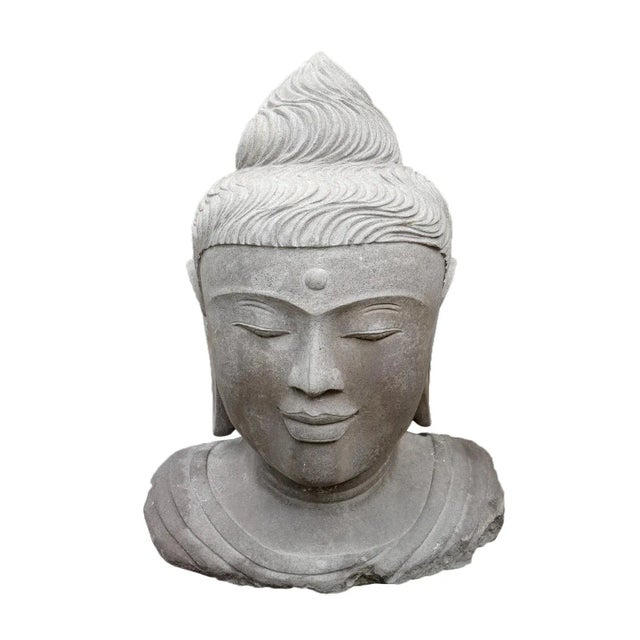 Mid 20th Century Vintage Balinese Asian Stone Buddha Head Statue For Sale - Image 5 of 6