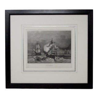 Mid 19th Century English Black & White Etching of Tall Sailing Ships, Framed For Sale