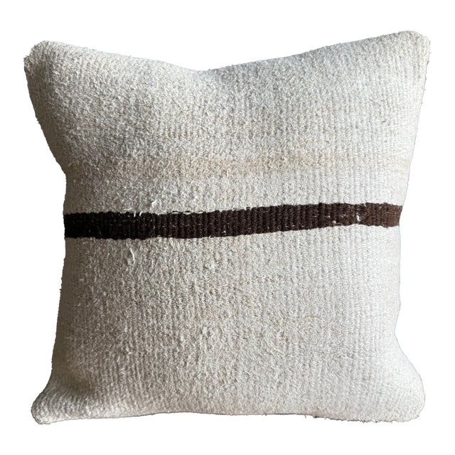 Vintage Rug Pillow Cover With Stripes For Sale