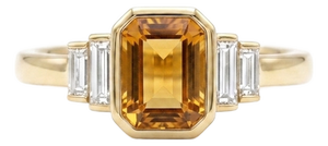 Citrine Wedding Ring, Art Deco Statement Ring November Birthstone Ring Us 7