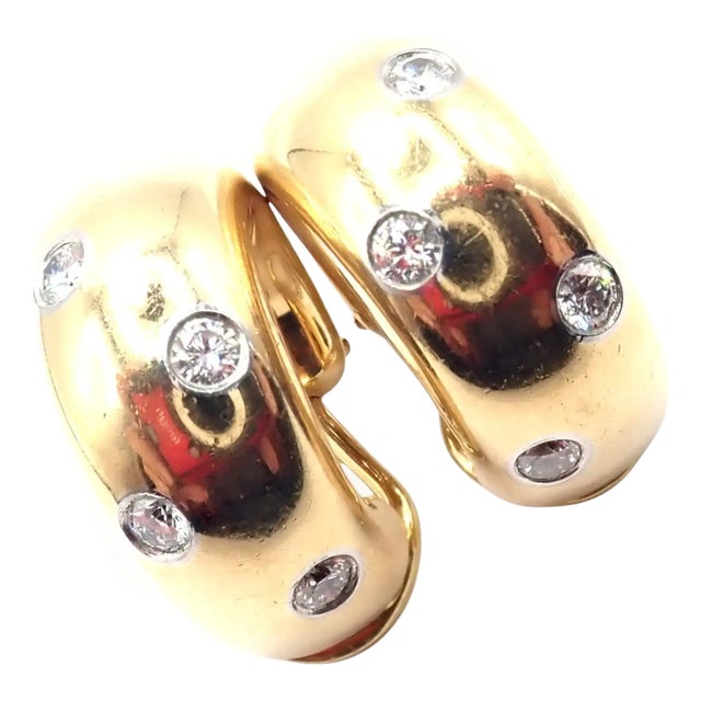 Mid 20th Century Tiffany & Co. Etoile Diamond Yellow Gold and Platinum Hoop Earrings, Pair For Sale