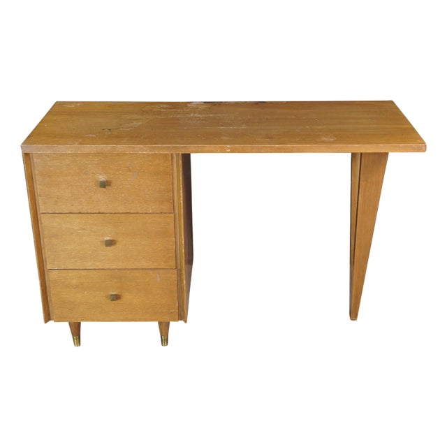 1960s John Stuart Mid Century Modern Hairpin Leg Maple Writing Desk Table Drawers For Sale