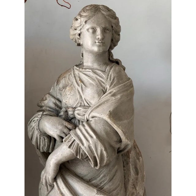 Late 18th Century Late 18th Century Carved, Polychrome French Statue of a Woman For Sale - Image 5 of 5