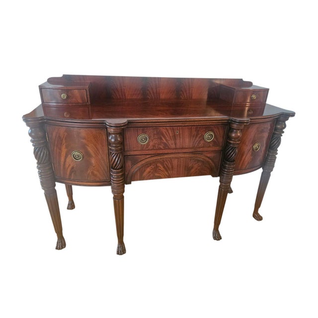 1980s Henredon Flame Mahogany Sideboard Buffet Credenza Hepplewhite Paw foot Huntboard For Sale - Image 14 of 17