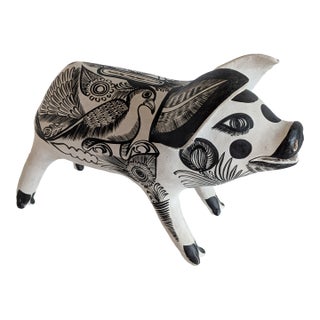 Rare Vintage Signed Juan Marcelo Mexico Folk Art Pottery Pig Sculpture Piggy Bank For Sale
