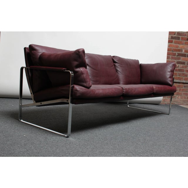 Mid-Century Modern Preben Fabricius for Walter Knoll Cordovan Leather and Chromed Steel Sofa For Sale - Image 3 of 13