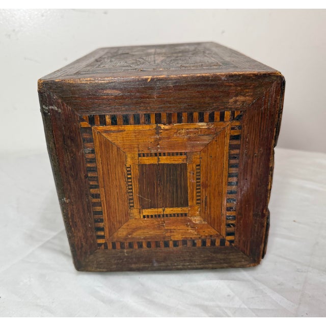 Antique 19th Century Handmade Wood Veneer Marquetry Jewelry Box Dresser Chest For Sale - Image 10 of 14