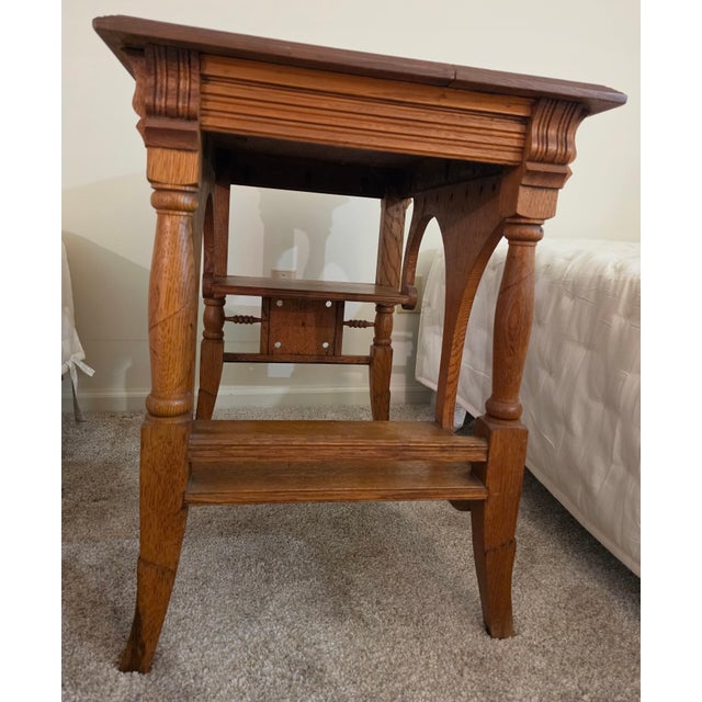 Late 19th Century Late 1800's Art Nouveau Red Tiger Oak Library Table For Sale - Image 5 of 7