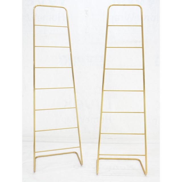 Gold Pair of 89" Tall Brass Custom Decorative Textile Fabric Towel Racks Displays For Sale - Image 8 of 11
