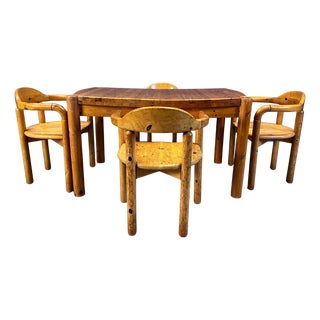 Pine Wood Dining Table and Chairs C.J. Rosengaarden, 1970s, Set of 5 For Sale
