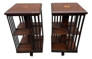 Early 20th Century Pair of Edwardian Style Revolving Mahogany Inlaid Bookcase Side Tables