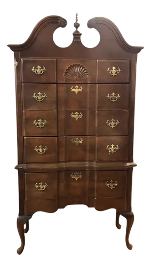 1970s Professionally Refinished Vintage Queen Anne Style Highboy / Chest of Drawers