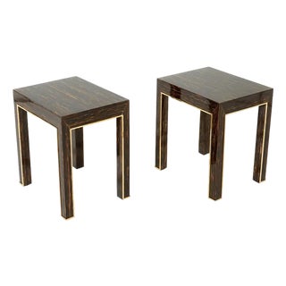 1970s Pair of Romeo Paris Palm Wood and Brass End Tables For Sale