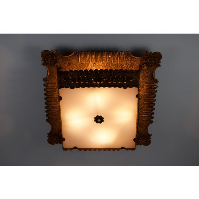 1930s Art Deco Copper and Acrylic Glass Flush Mount, 1930s, Germany For Sale - Image 5 of 15